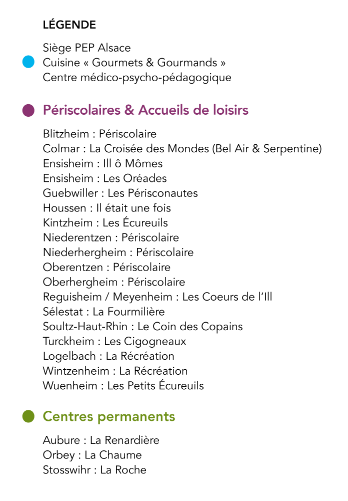 Légende de la carte des structures PEP Alsace