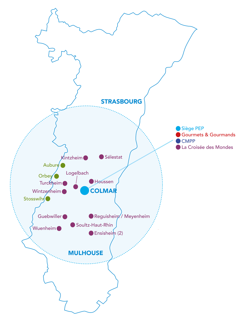 Carte des structures PEP Alsace